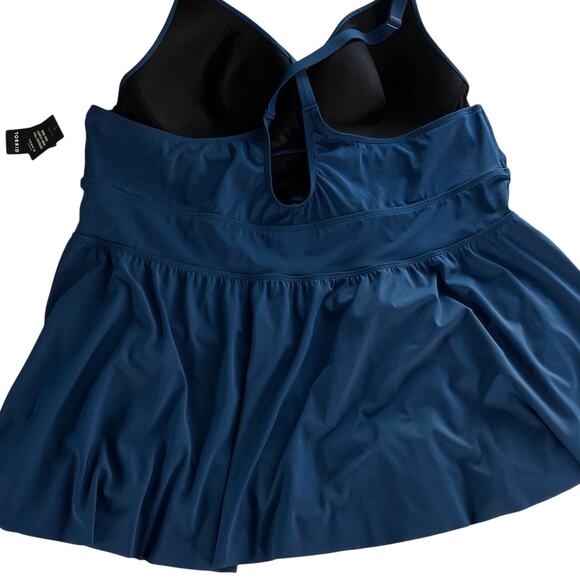 Torrid Wire Free Cross Back Tankini Top Poseidon Blue 6D/DD New - Picture 9 of 13